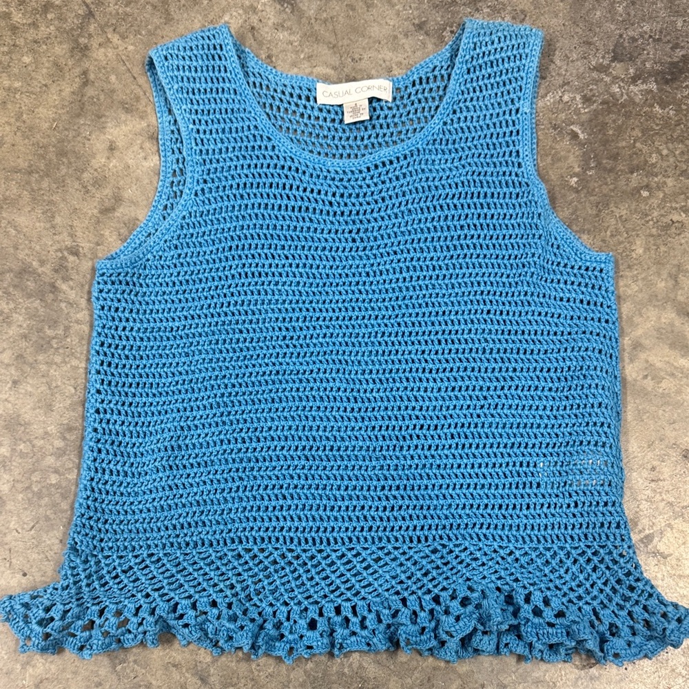 Casual Corner Blue Crochet Tank Top
